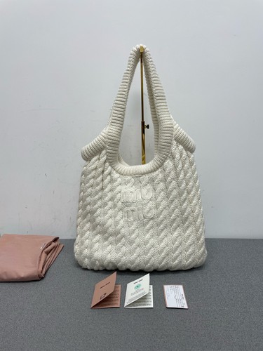 Miu Miu IVY Normal Size Off-white Wool Mohair Knit Shoulder Hand Bag Duty Paid