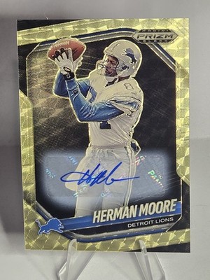 Herman Moore 2025 Prizm Black Auto Gold Vinyl /5 Autograph Detroit Lions Card  