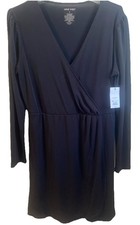 Nine West Mini Dress Womens Size L Black Long Sleeve Faux Wrap V-Neck NWT