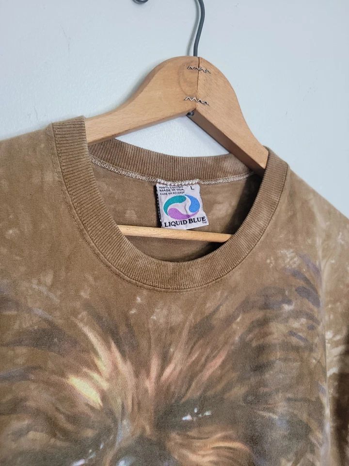 Camiseta De Colección Star Wars Para Hombre Grande Marrón Chewbacca Azul Líquido Años 90 EE. UU. AOP Foto 2 de 4