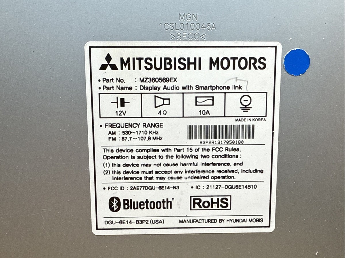 2017 Mitsubishi Outlander Sport Dash Radio Display Screen OEM