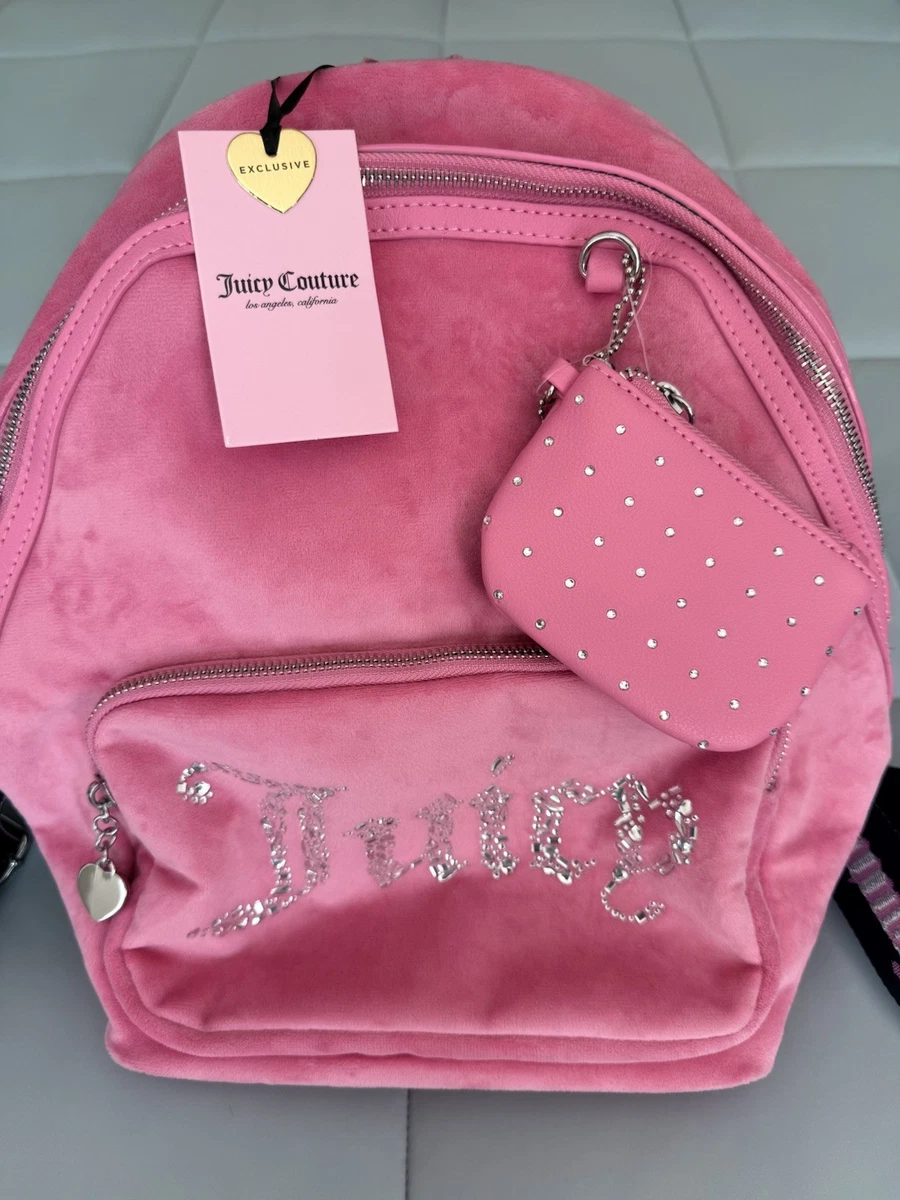 Juicy Couture backpack pink rhinestone bling logo  Velvet Bag purse brand new Juicy Couture Bag Velour Rhinestone Bling Mini Backpack  main image 4