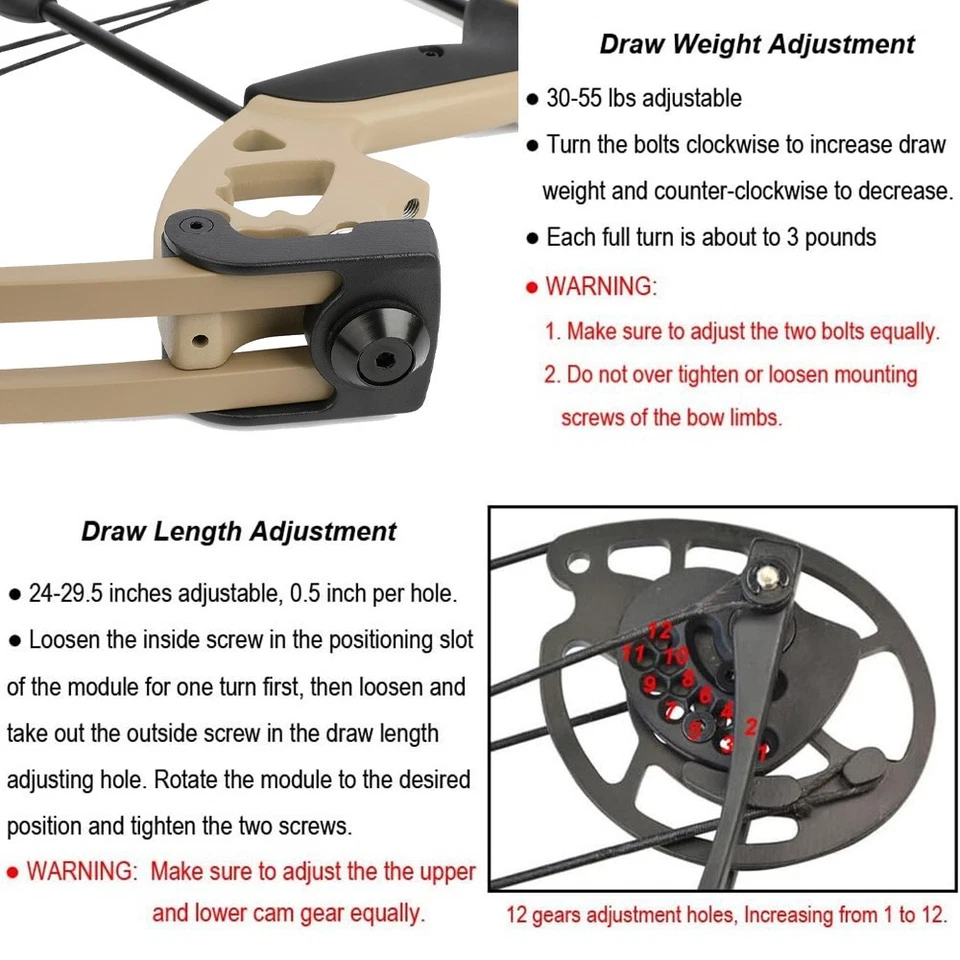 US Compound Bow Set 30-55lbs Adjustable Archery Bow Hunting Shooting Target RH - Image 4 of 4