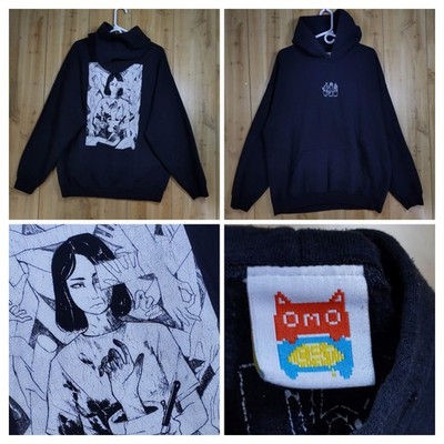 Omocat Joyce Kikkujo Anime Art dead hand Hoodie Black Graphic Sweatshirt Mens XL