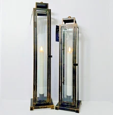 Home Reflections Indoor/Outdoor Taper Lanterns BRASS Slim 20"H & 17-3/8"H Set/2
