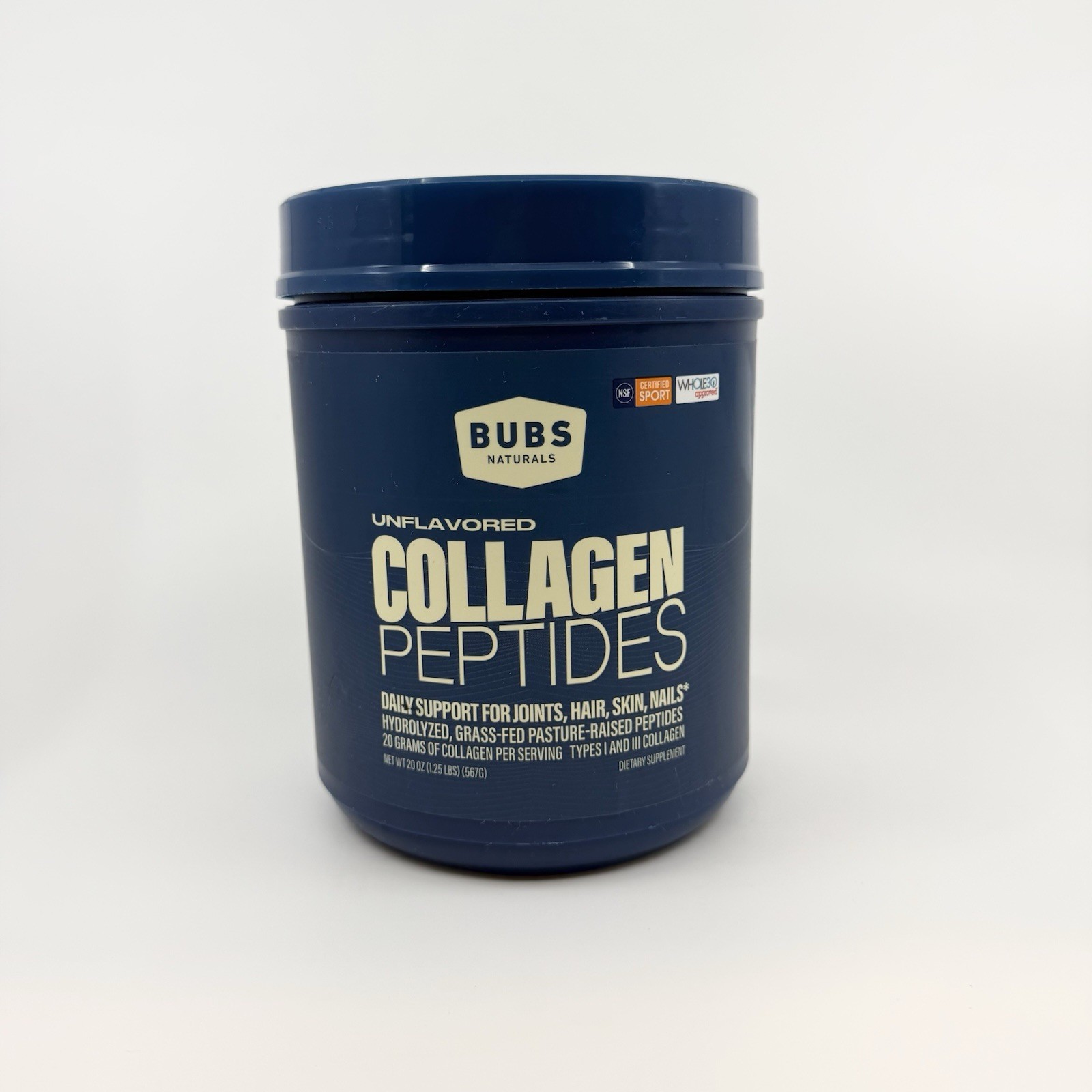 BUBS Naturals Unflavored Collagen Peptides Powder 20oz Tub New Sealed Exp 2028
