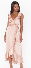 Show Me Your Mumu Samantha Ruffle Wrap Dress Women’s Sz XXS 00 Rose Gold Luxe