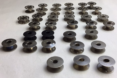 Vintage Mixed Lot Of 34 Sewing Machine Metal Bobbins 4 hole 9 hole