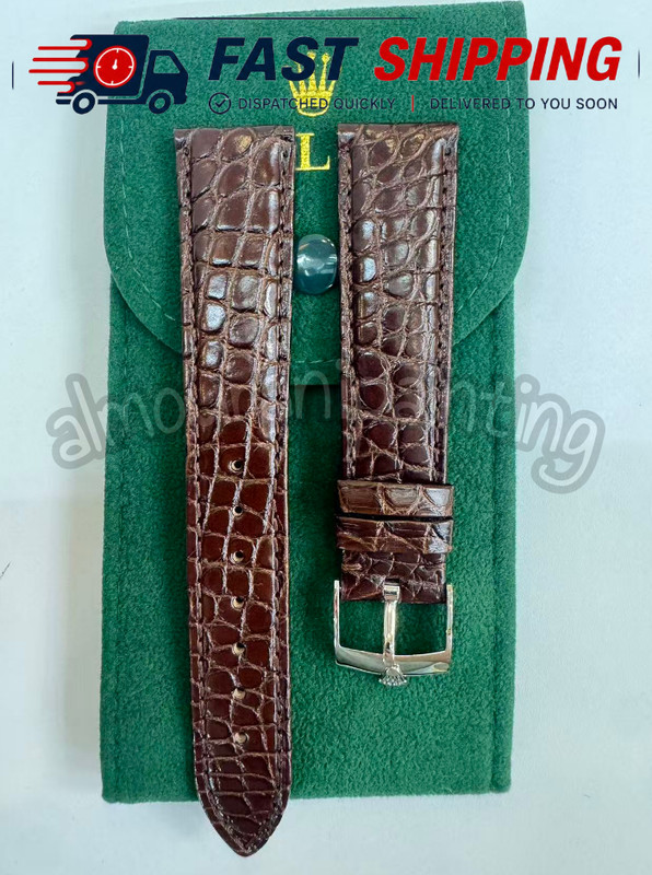 Rolex 19mm Brown Crocodile Leather Band W 𝐑𝐎𝐋𝐄𝐗 Silver Crown Buckle NOS 💥