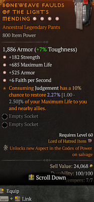 #ad #ad Diablo 4 S11 Season 11 Pants 4GA Strength max life armor and 6 faith per second $60.00