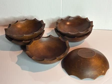 Woodcraftery Wood Bowls Scalloped Wavy Edge Set of 6 Walnut Salad Snacks 6.5"