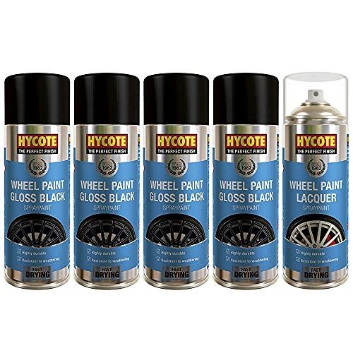 Hycote vernice cerchi in lega nero lucido x4 e lacca x1 kit ricondizionamento cerchi in lega