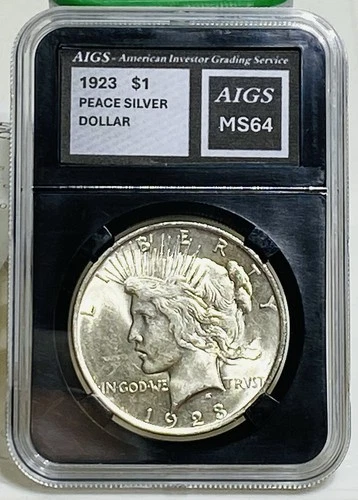 1923 p PEACE DOLLAR MS64 - GRADED by AI ! Black Core - Gorgeous !