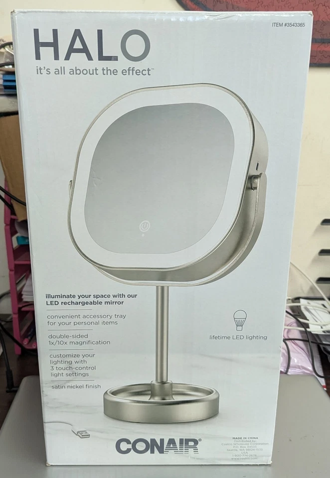 1 PIEZA - ESPEJO DE MAQUILLAJE CONAIR HALO LED DOBLE CARA 1x/10x Foto 2 de 4