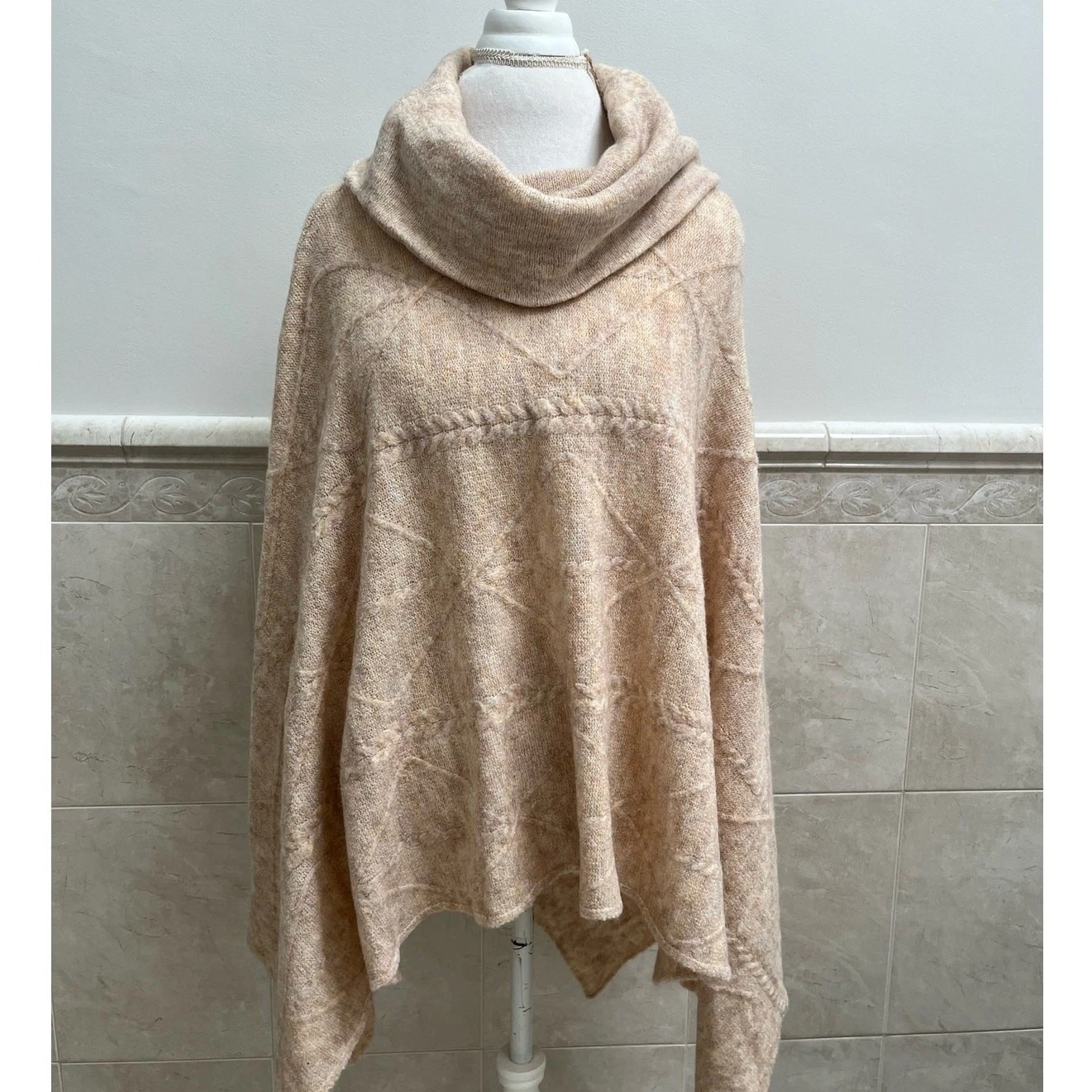 Women's Cowl Turtleneck Oversized Poncho Sweater One Size, World Market, Cream