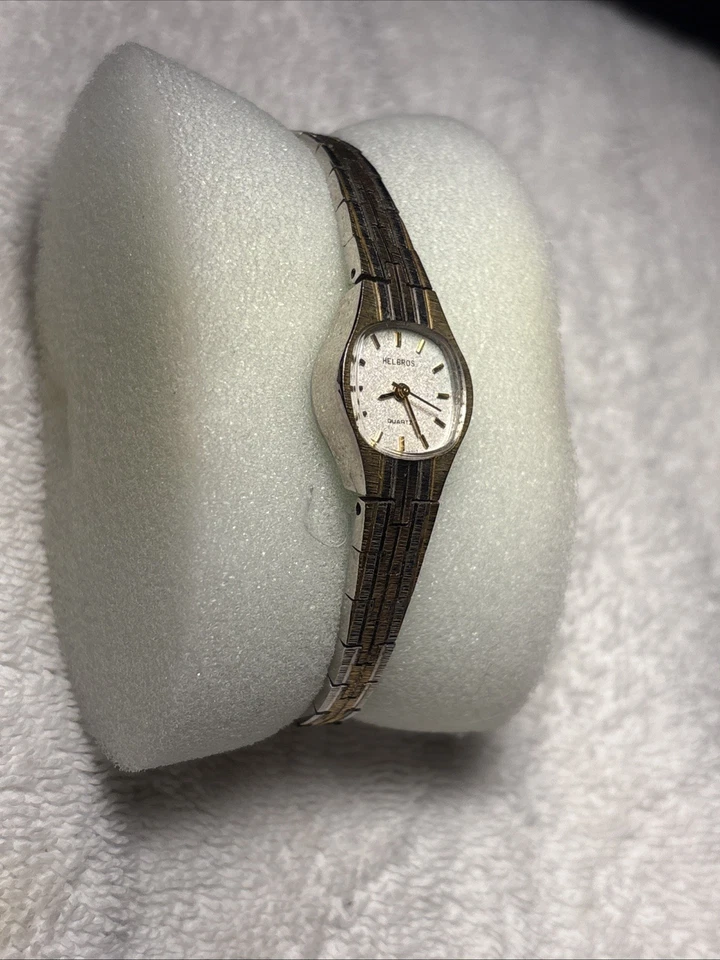 Helbros Reloj Mujer Vintage Analógico Cuarzo Dos Tonos Dorado Plata 6.5 Pulgadas 18 mm Foto 3 de 4