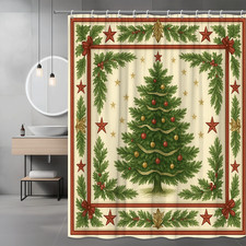 Christmas Tree Shower Curtain with Festive Decorations