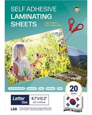 Self Adhesive Laminating Clear Sheets, 4mil, Pack of 20, Letter Size 8.5 x 11...