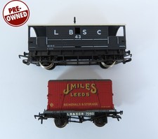 2x LBSC Unboxed Wagons Hornby Brake Van Bachmann Conflat & Container OO (MAR-1)