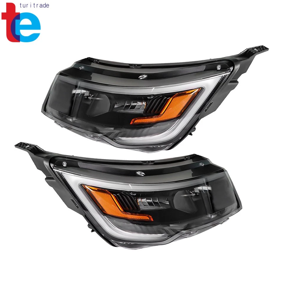 Pair For Ford Explorer Sport 2016-2018 Front Headlight Halogen W/LED DRL Black Foto 2 de 4