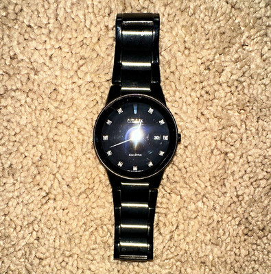 Citizen Eco-Drive Women's Black Dial Diamond Markers SS Bracelet 30m