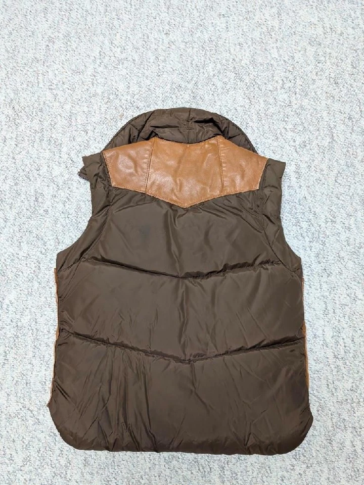 Chaleco acolchado vintage años 70 GOOSE DOWN cabeza india níquel S cuero esquí occidental 38 Foto 2 de 4