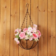 Hanging Basket with Silk Flowers, Chain Planter for Indoor And Outdoor Spaces