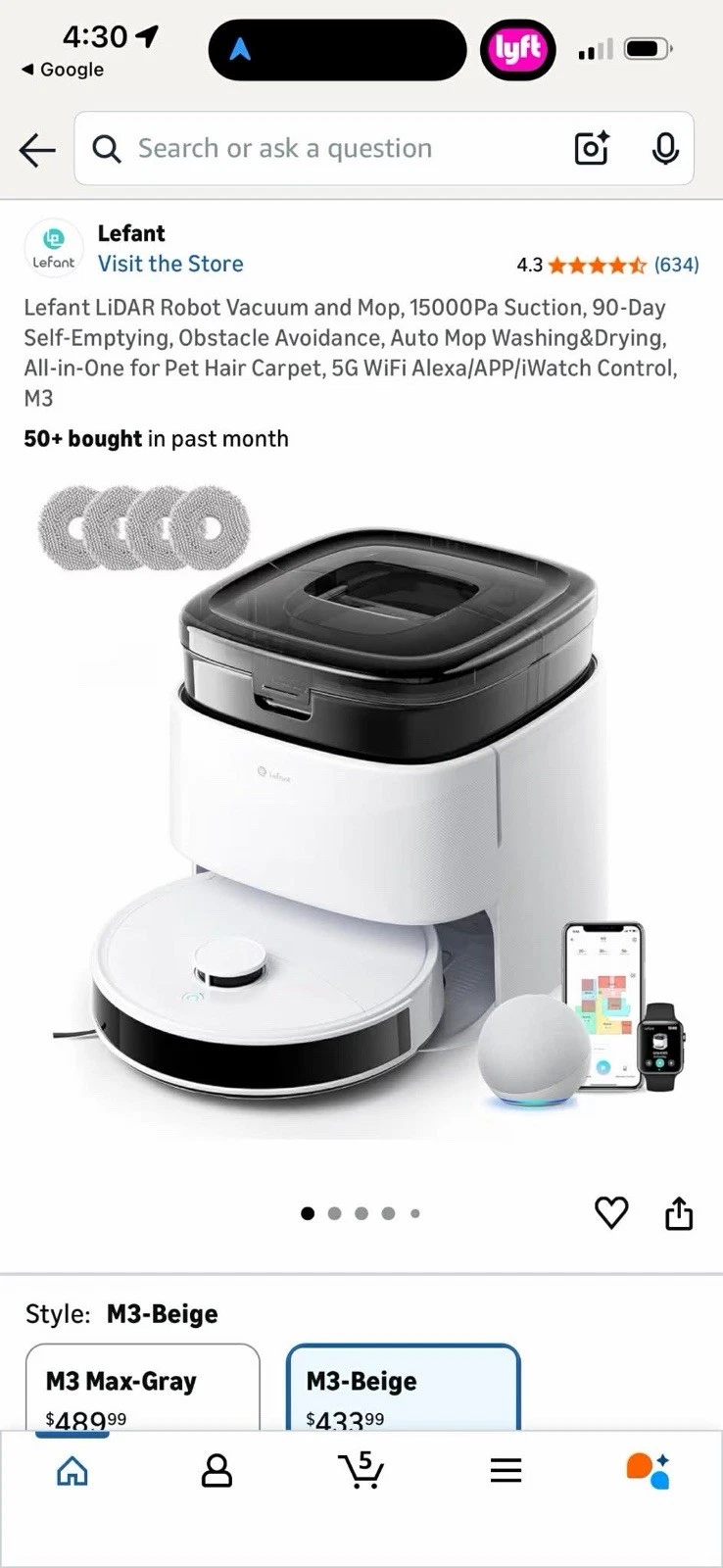 Lefant M3 Robot Vacuum, Auto Mop Washing, 12000Pa Suction, Self-Emptying & Re...