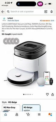 Lefant M3 Robot Vacuum, Auto Mop Washing, 12000Pa Suction, Self-Emptying & Re...