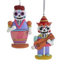 Day of the Dead Sugar Skull Ornaments Set of 2 Halloween Dia De Los Muertos