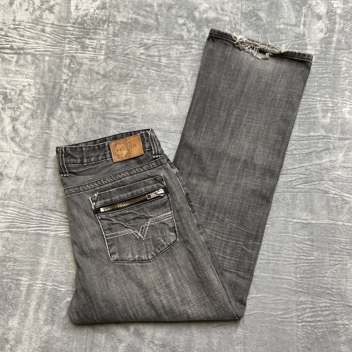 Helix Slim Bootcut Jeans Men's Size 36x32 Dark Gray Zip Pocket