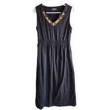 Charter Club ~ Black Cotton Modal Jersey Beaded V-Neck Midi Party Dress S NEW