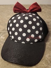 Girls Minnie Mouse Hat Baseball Style Cap Black Glitter Bill Adjustable Red Bow