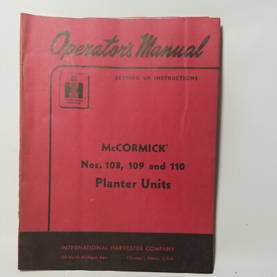 McCormick 108 109 110 Planter Operators Manual Owners International book