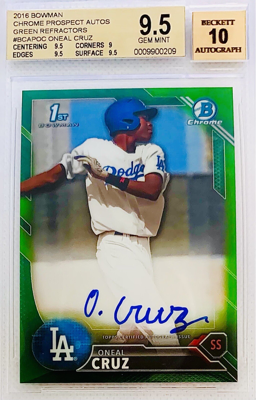 2016 Bowman Chrome Oneal Cruz 1st Bowman Auto Green Ref. #/99 BGS 9.5/10 💎 Nice