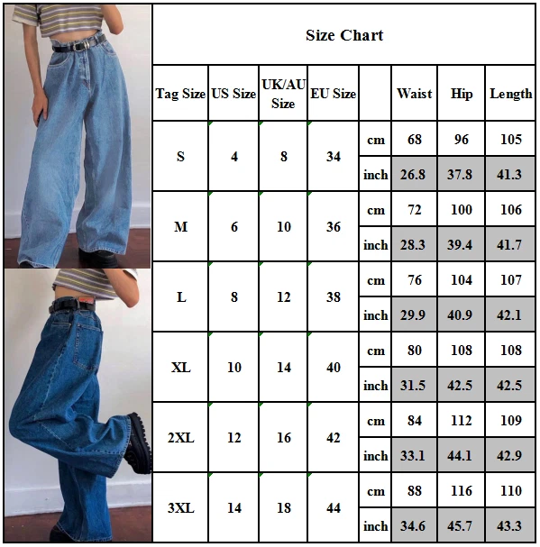 Womens High Waist Denim Jeans Pants Wide Leg Baggy Flared Bell Bottoms Trousers