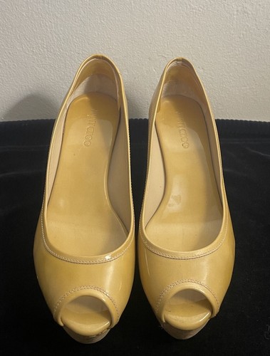 Jimmy Choo Womens Heels Wedge Shoes Cork Sz 36.5 Yellow Mustard