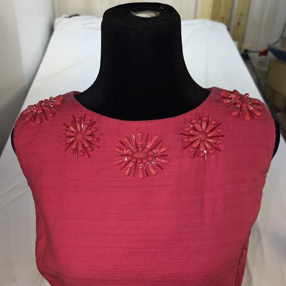 Jones New York 签名连衣裙女式 14 装饰紧身粉色串珠衬里 — 第 2/4 张图片