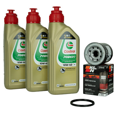 Ölwechsel Castrol Power1 10W40 + Ölfilter KN303 für Honda Kawasaki Yamaha Suzuki
