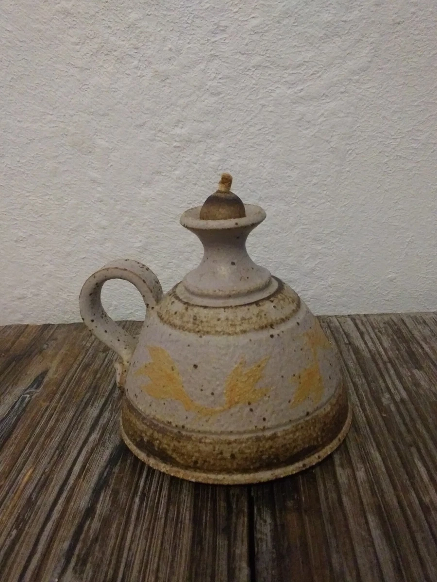 Vintage STELZER Handmade Stoneware Pottery Oil Lamp Stamped Brown 3 1 4