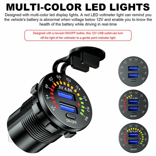 12-24v Dual USB Car Fast Charger Socket Power Outlet LED Voltmeter Waterproof - Picture 19 of 36