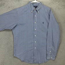 Ralph Lauren Mens Dress Shirt 16.5 Large Blue Plaid Classic Fit Button Down Pony