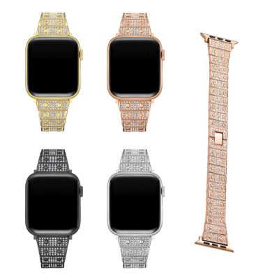 For Apple Watch Series 8 7 6 5 4 3 2 SE Diamond Rhinestone Stainless Steel Strap