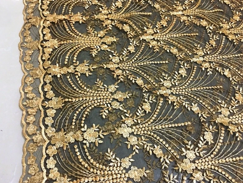 1M Gold Flower Embroidered Fabric Lace Net Material Bridal Dress Vintage DIY New - image 4 of 4