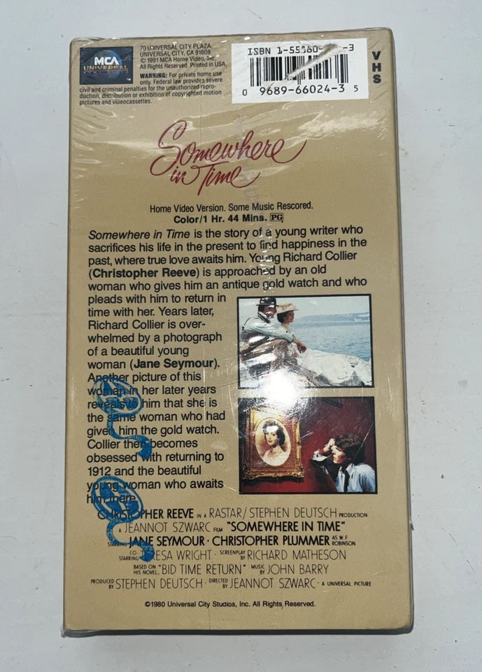 Somewhere in Time VHS 1991 Movie Christopher Reeve Jane Seymour New - Image 2 of 3