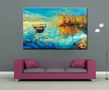 LMOP1035L Fine 100% Handmade Painted Landscape Boat Oil Painting Art On Canvas