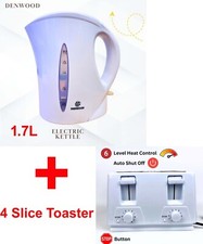 4 Slice Bread Toaster & 1.7L Electric Cordless Kettle Jug Combo Set White Auto