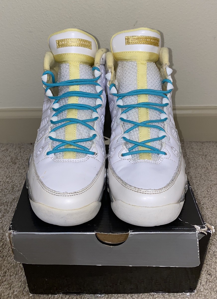 Nike Air Jordan 9 Retro 7Y White Turquoise Metallic Silver Nike Air Jordan 9 Retro 7Y White Turquoise Metallic Silver