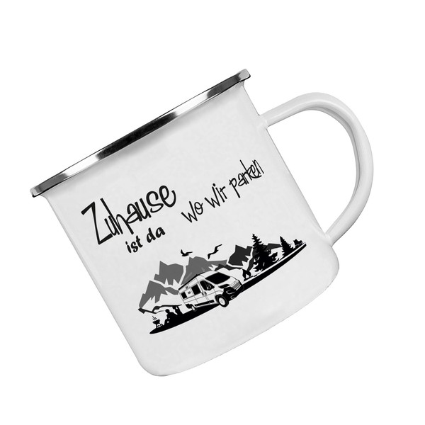 Emaille-Tasse - Zuhause Ist Da Wo Wir Parken Kastenwagen-image