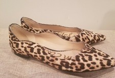 Sam Edelman Rosalie Leopard Cheetah Calf Hair Fur Flats Slip-Ons 6.5 Pointed Toe